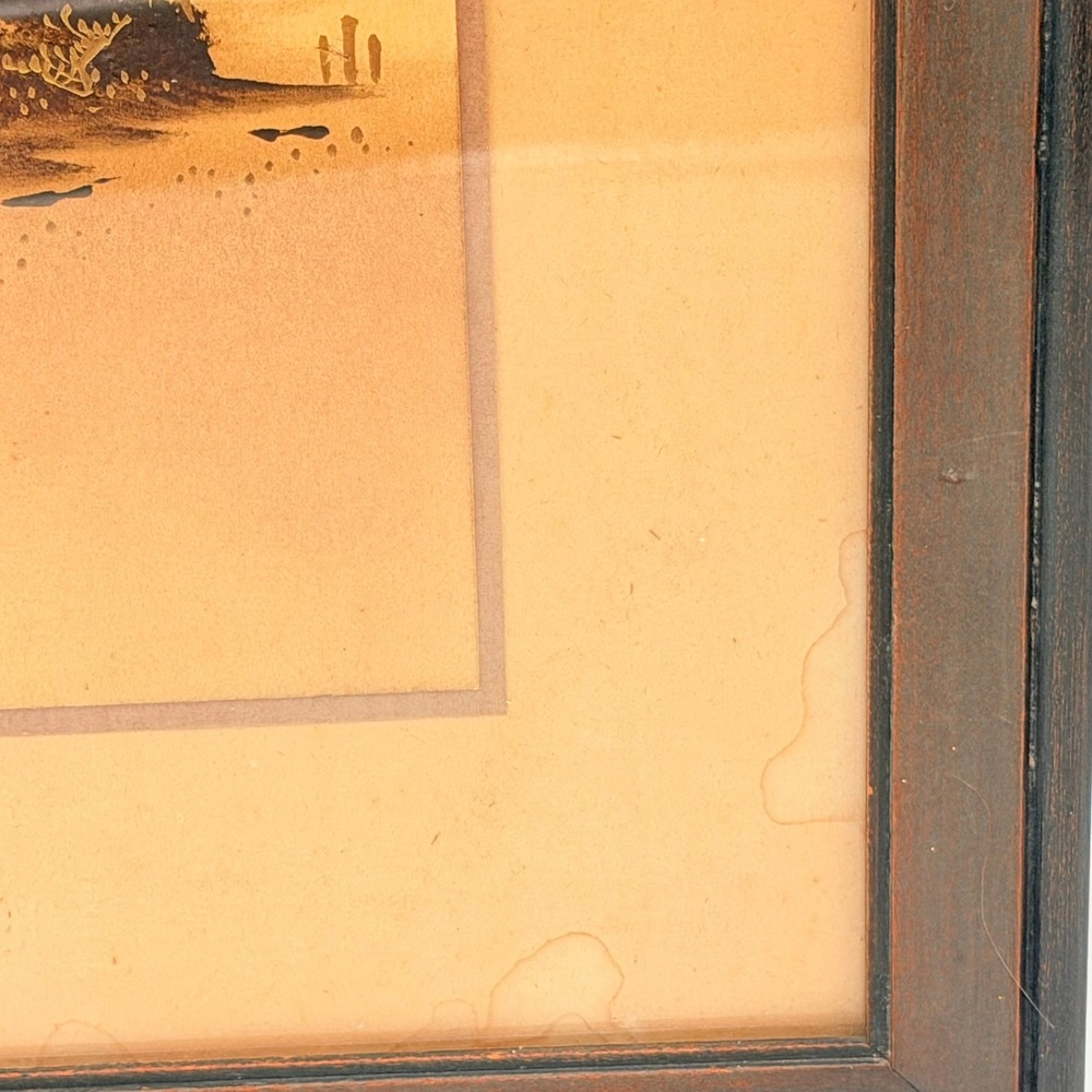 Vintage Japanese Landscape Art Framed Mount Fuji 1922 Brown Gold Fair 15x8 - Picture 11 of 14
